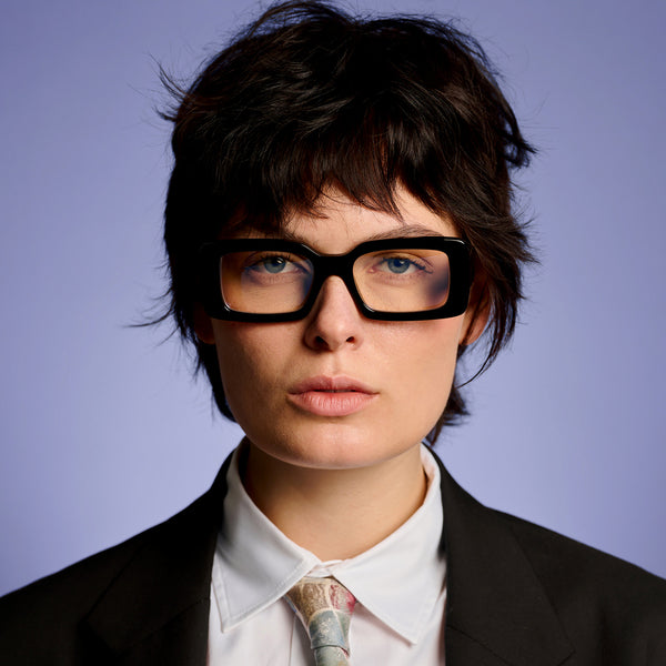 Ameos eyewear alexis optical glasses in black frames. Unisex and handmade in Italy.