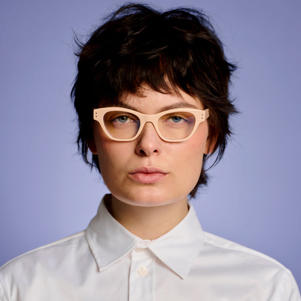 Ameos Eyewear nude cat-eye optical glasses. handmade in italy and unisex.