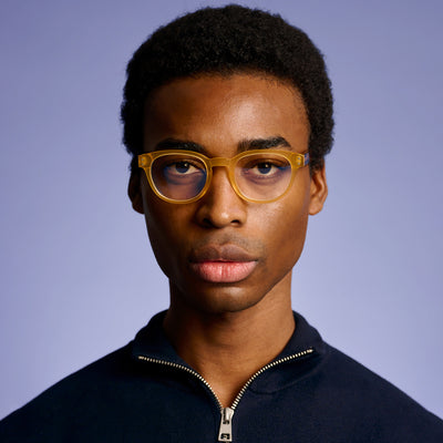 Ameos eyewear kambo optical glasses in yellow and tortoise frames, unisex and handmade in italy.