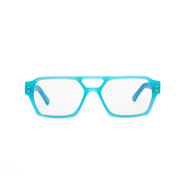 Ego optical glasses in opal blue from Ameos Eyewear.