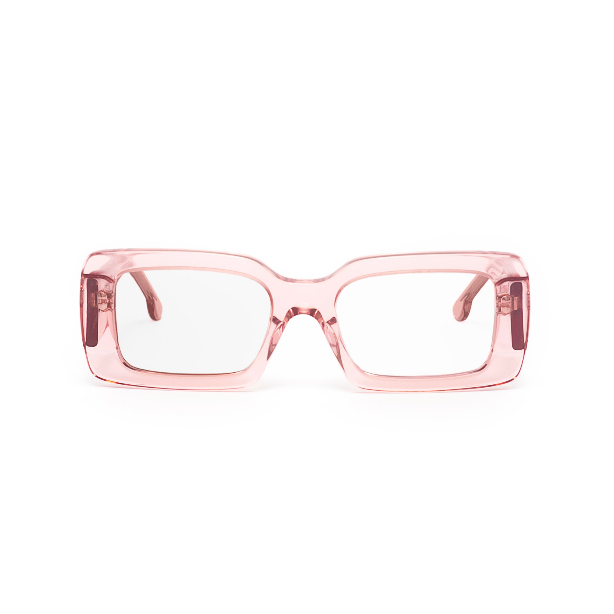 Ameos eyewear sasha optical glasses in pink transparent frames. Unisex and handmade in Italy.