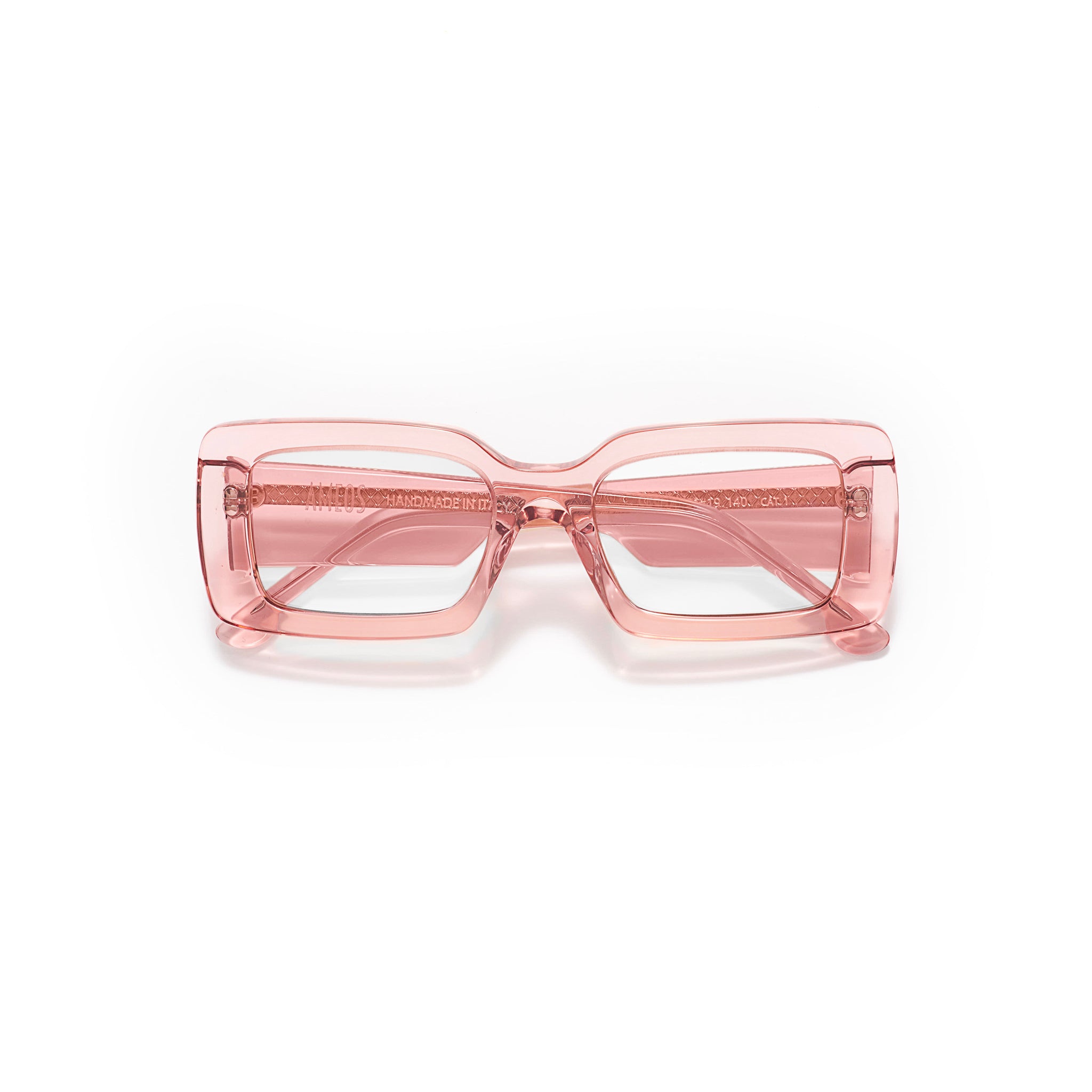 Ameos eyewear sasha optical glasses in pink transparent frames. Unisex and handmade in Italy.