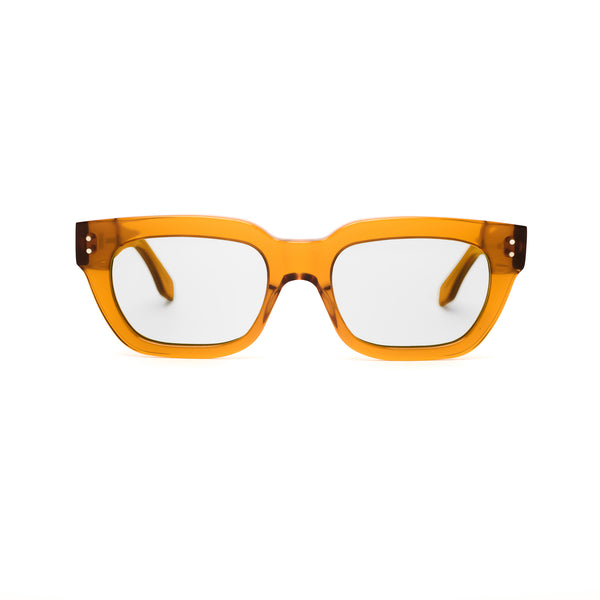 Ameos Forever collection Eli optical glasses. Transparent caramel frames, unisex eyewear.
