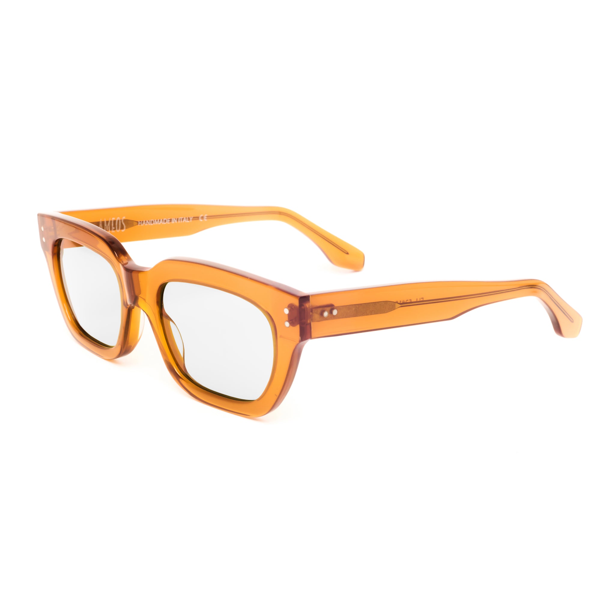Ameos Forever collection Eli optical glasses. Transparent caramel frames, unisex eyewear.