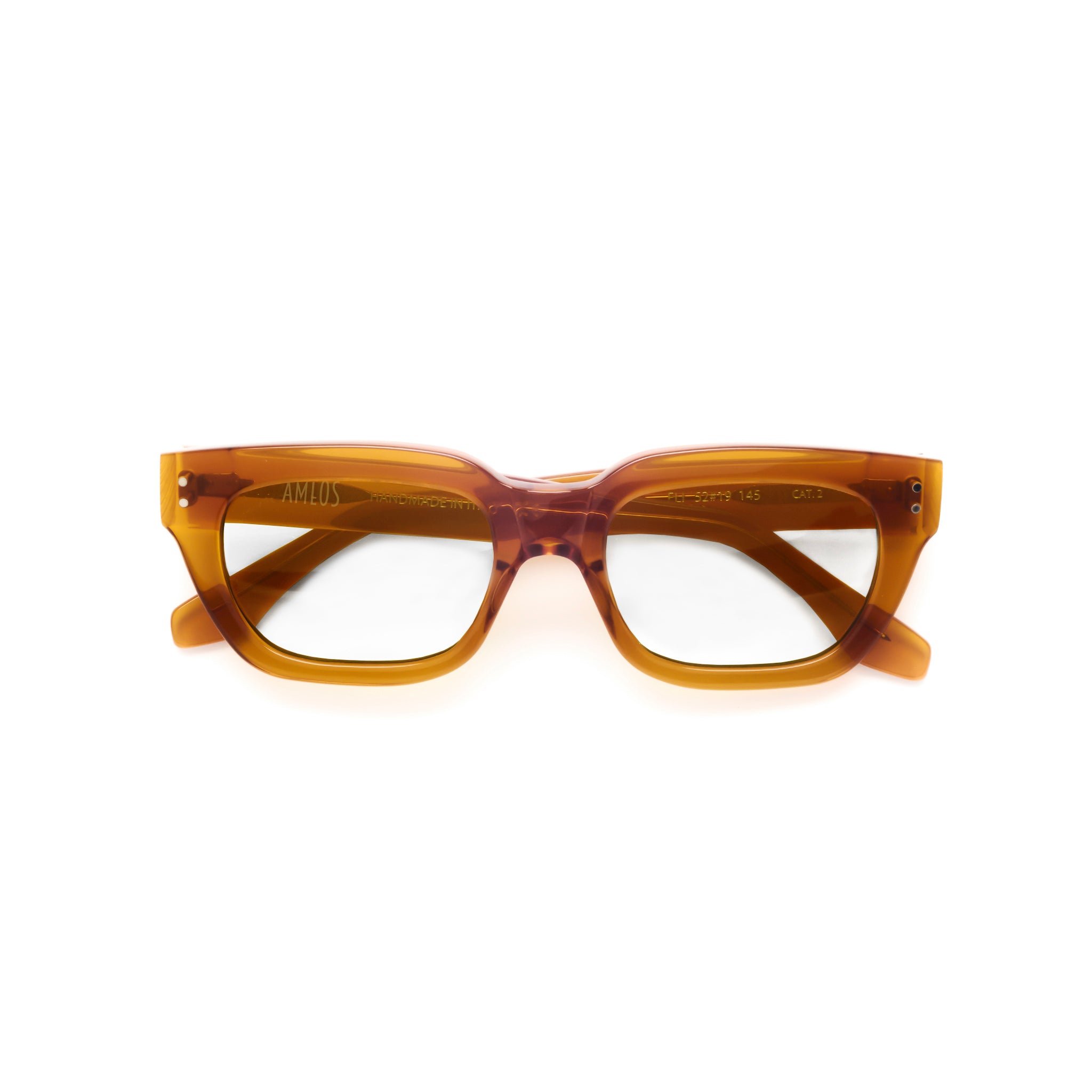 Ameos Forever collection Eli optical glasses. Transparent caramel frames, unisex eyewear.
