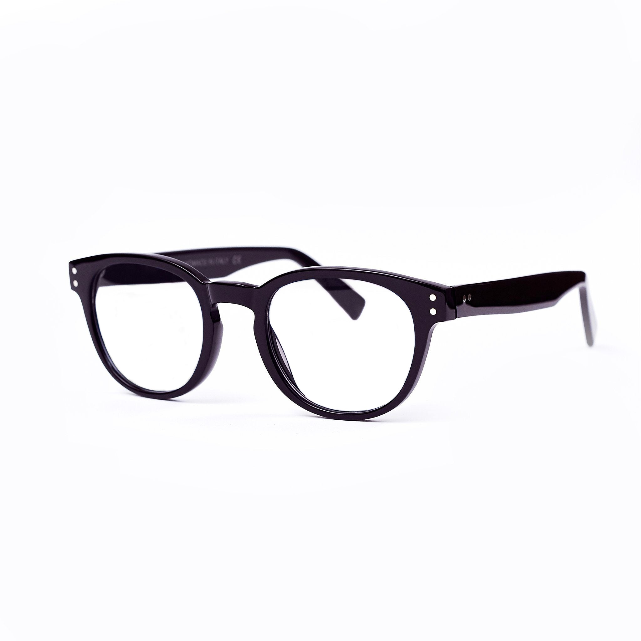 Ameos eyewear spica optical glasses in black frames, unisex and handmade in italy.