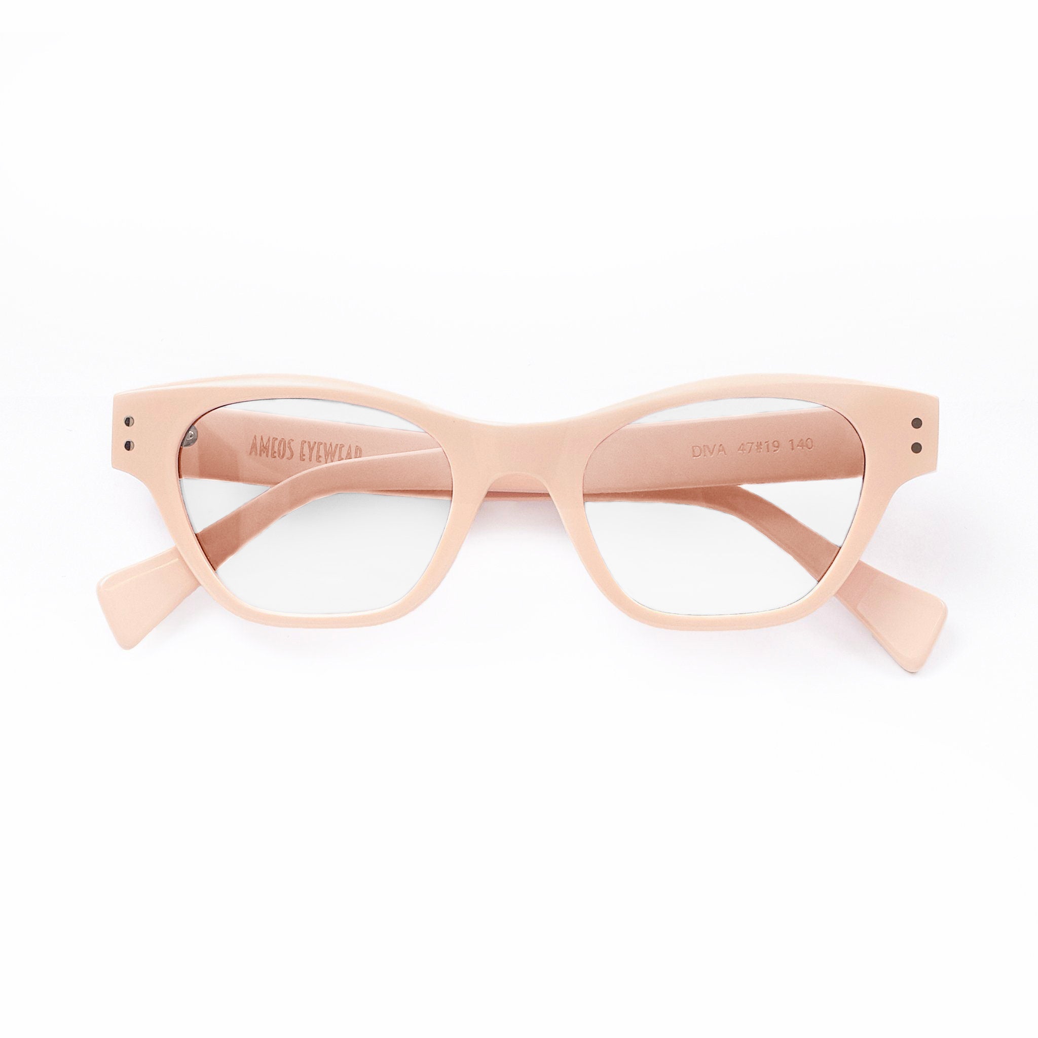 Ameos Eyewear nude cat-eye optical glasses. handmade in italy and unisex.