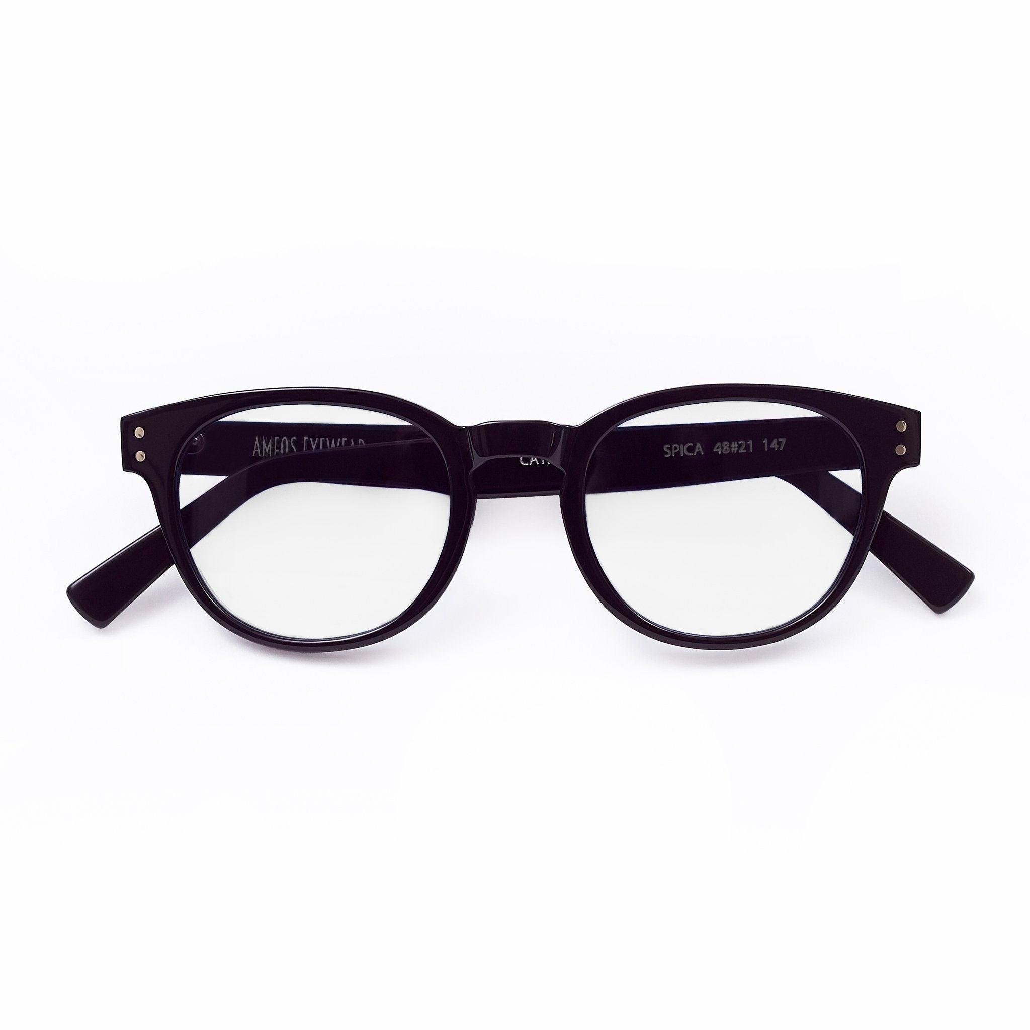 Ameos eyewear spica optical glasses in black frames, unisex and handmade in italy.