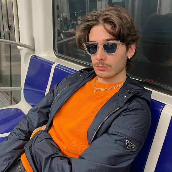 Transparent frames sunglasses with blue lenses