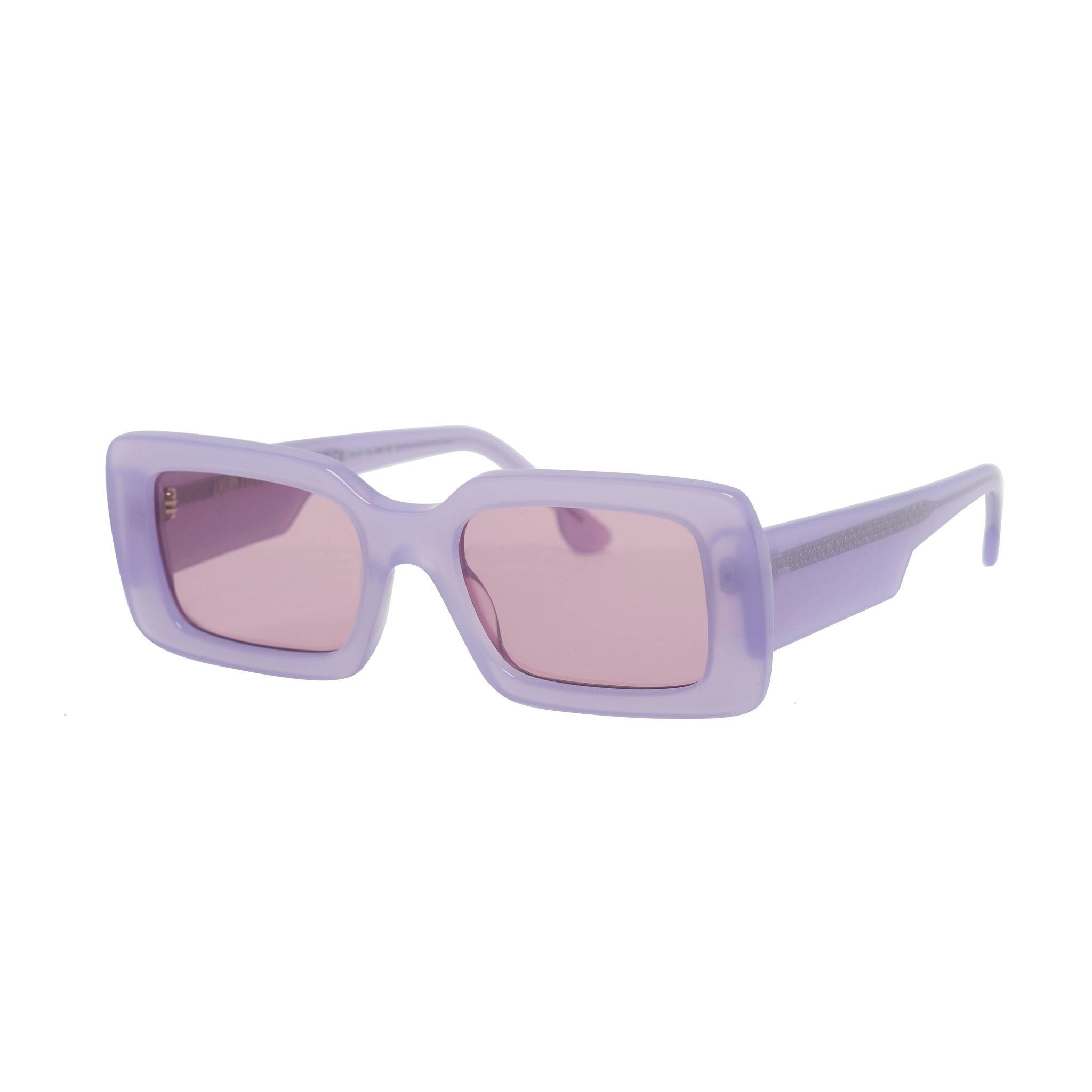 Purple sunglasses frames with pink lenses handmade in italy. Front view