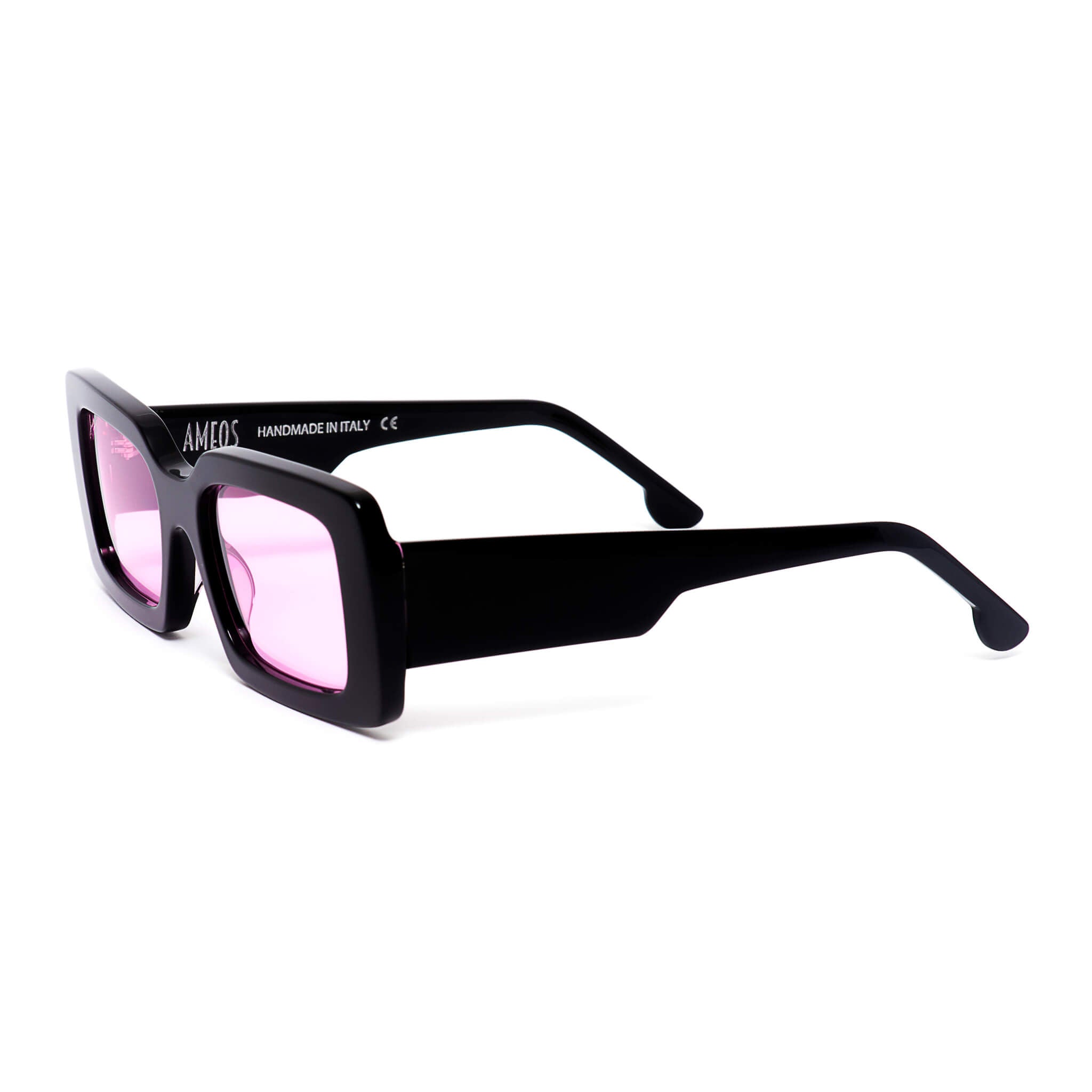 Black sunglasses frames with pink lenses handmade in italy