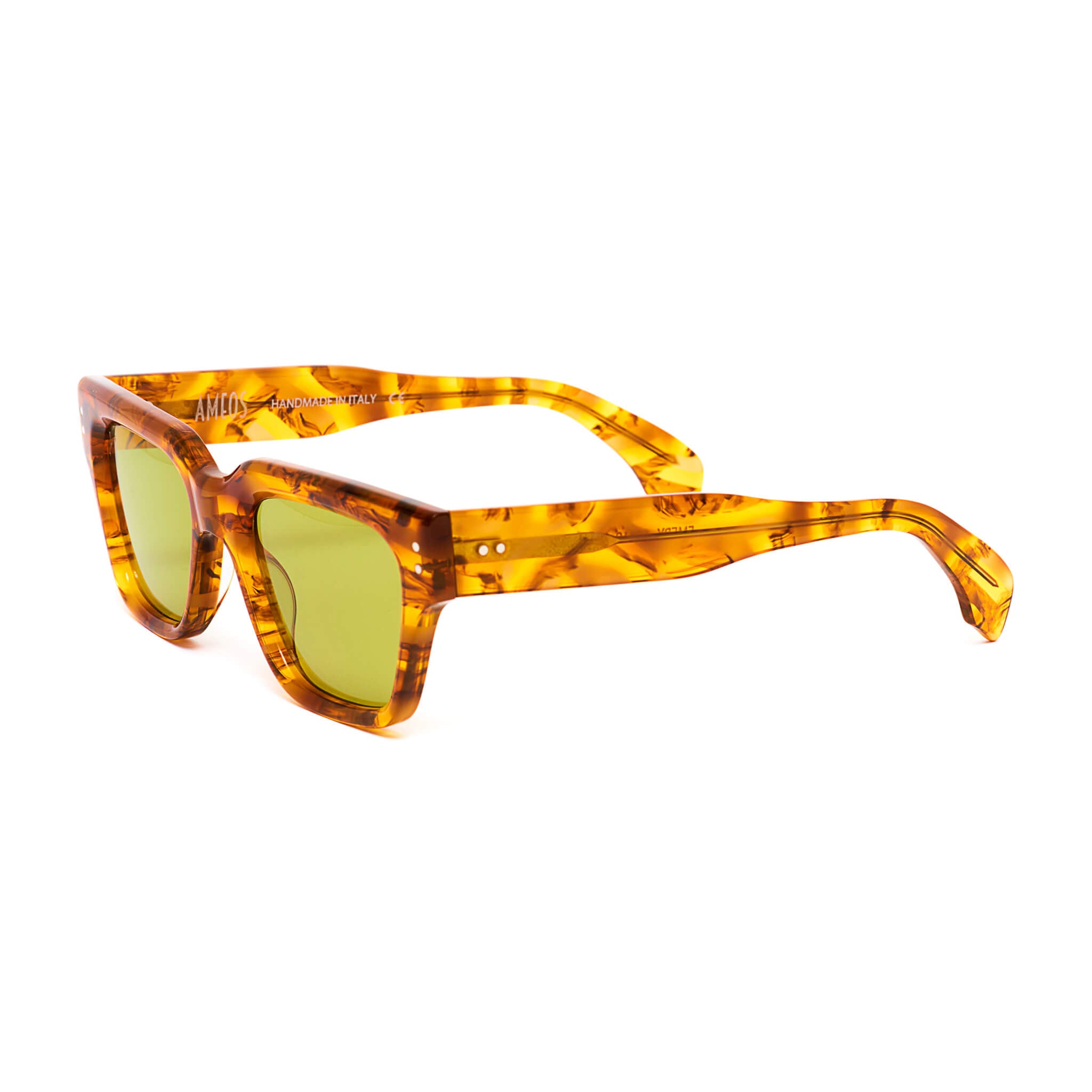 havana frames sunglasses with green lenses handmade in italy