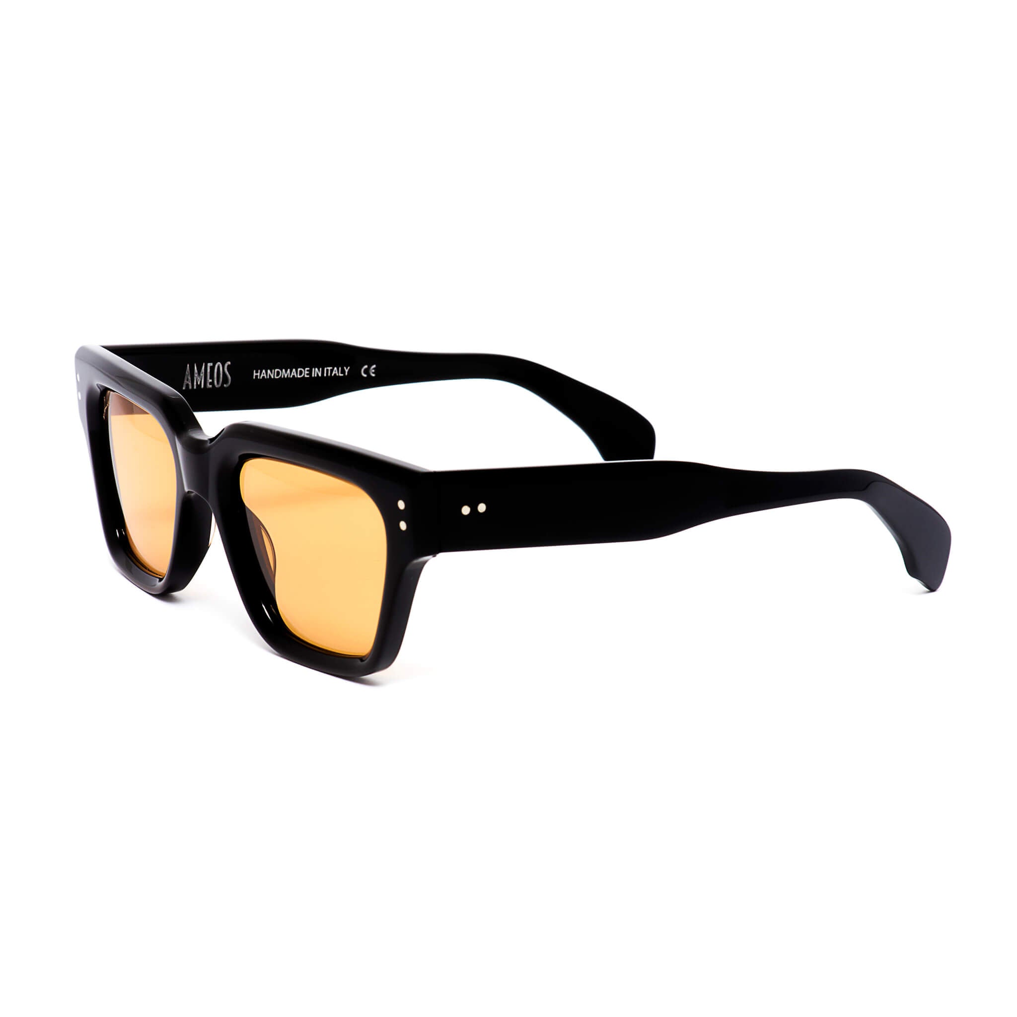 black frames sunglasses with orange lenses handmade in italy