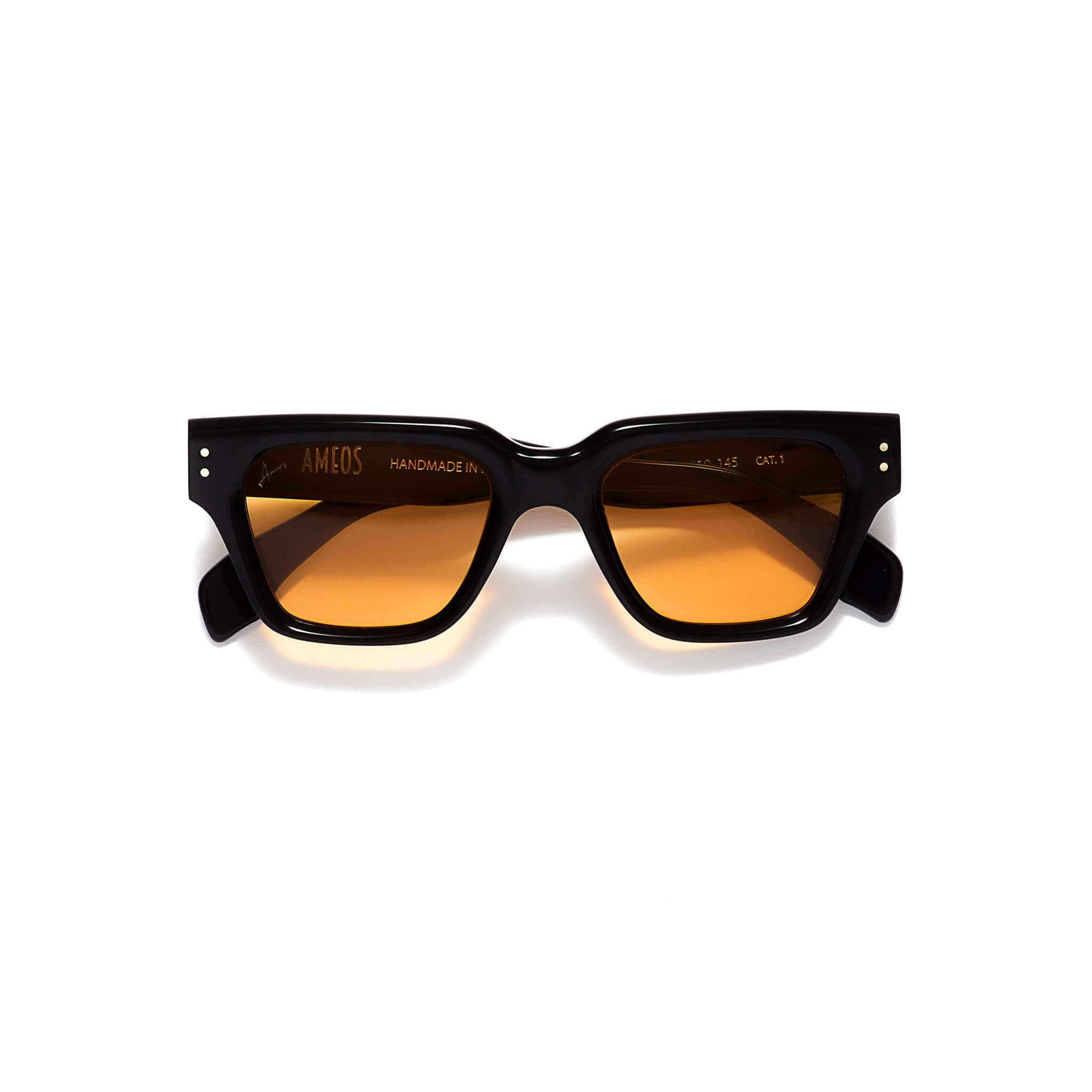black frames sunglasses with orange lenses