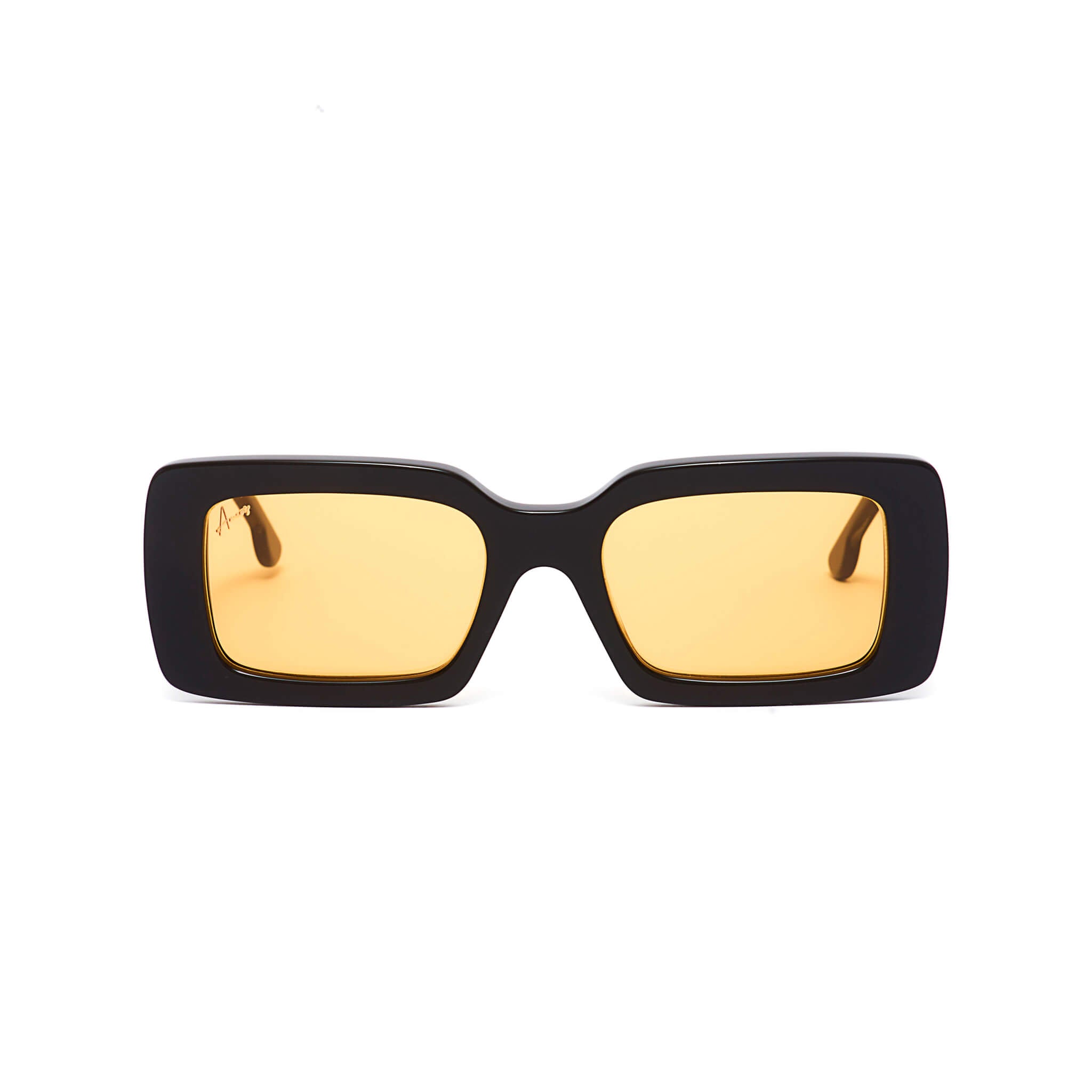 Rectangular black frames with orange lenses sunglasses