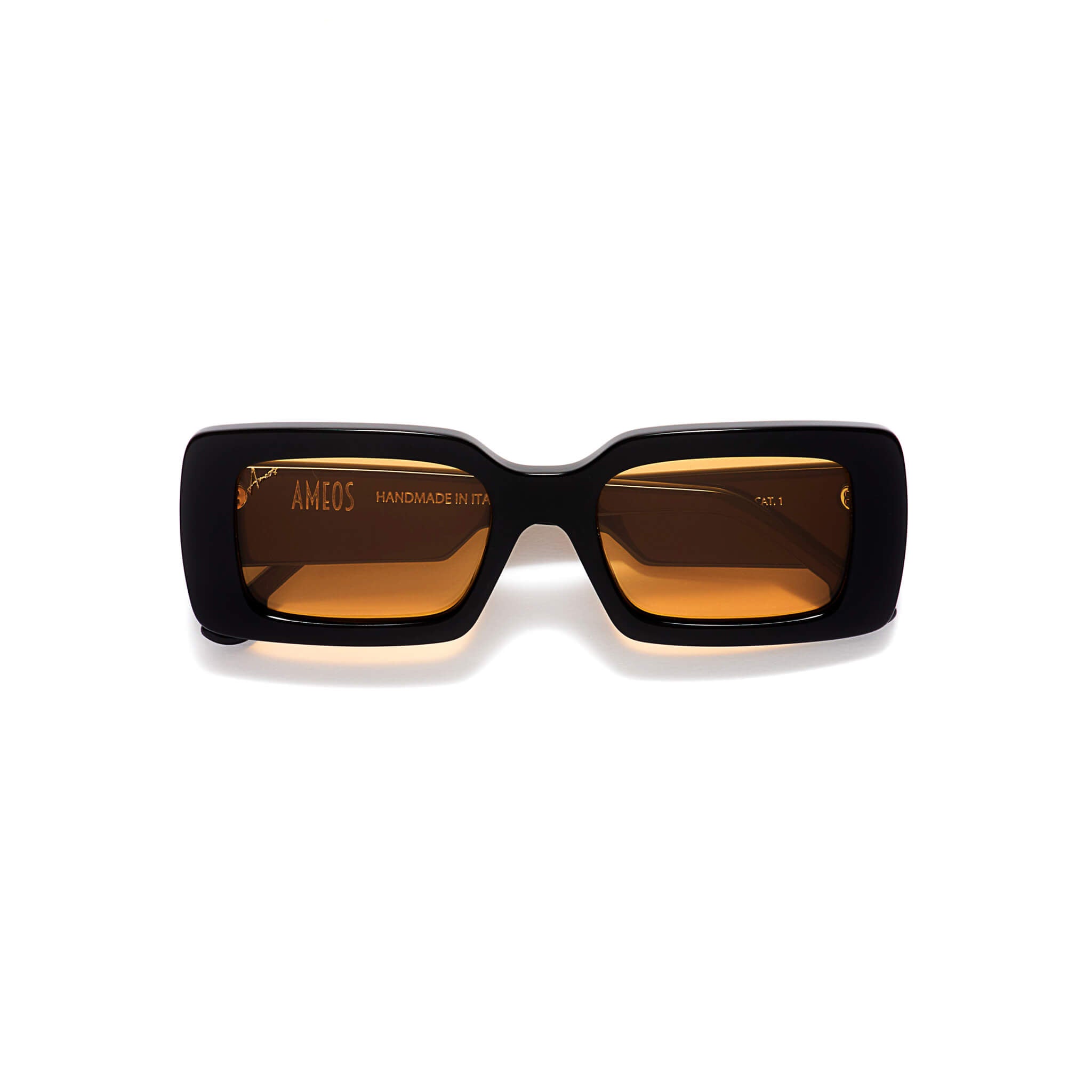 Black rectangular frames with orange lenses sunglasses