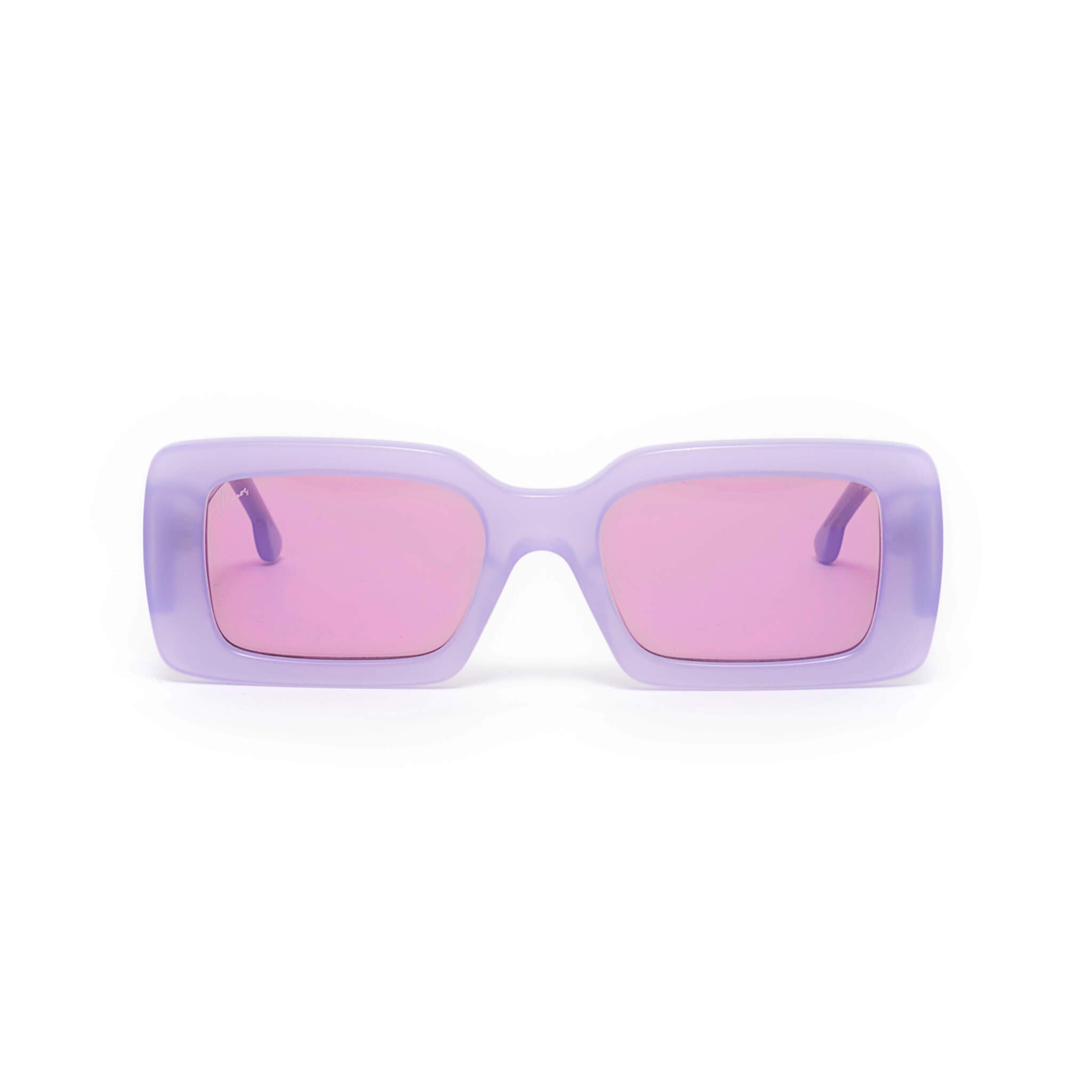 Purple rectangular sunglasses with purple lenses