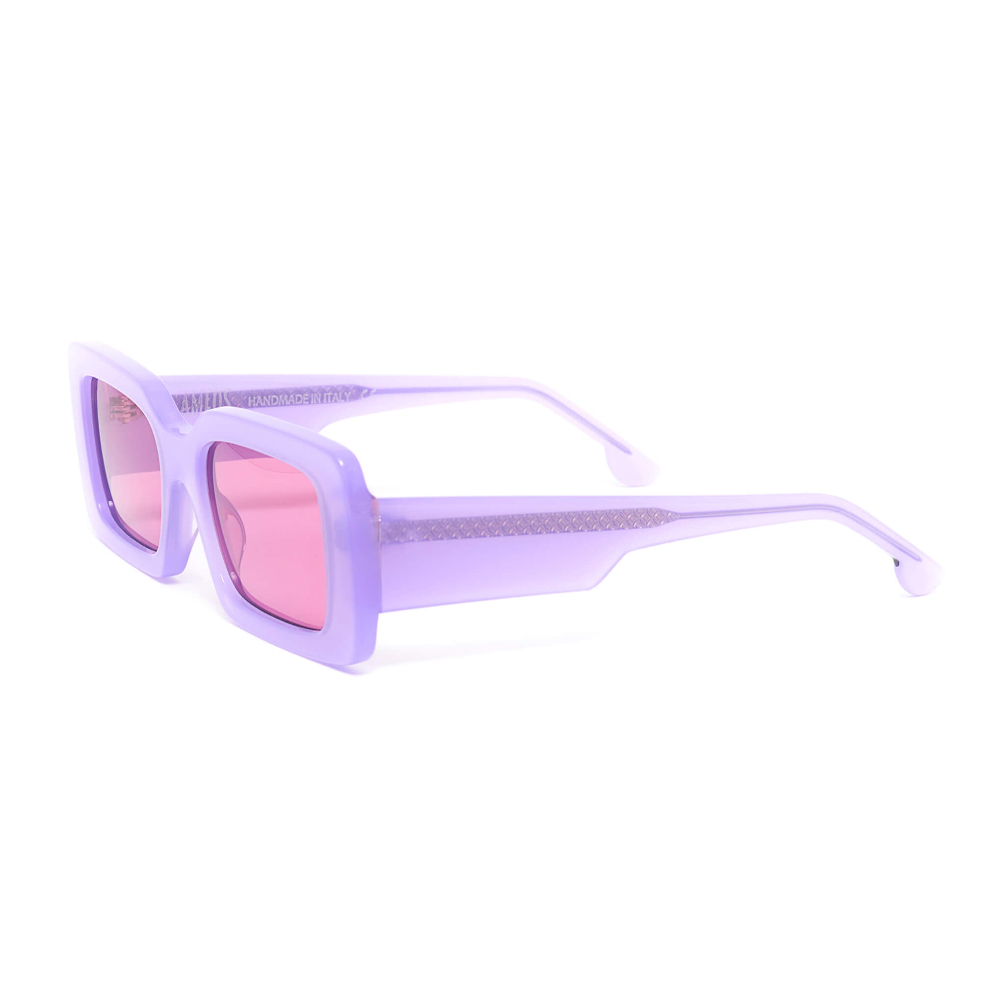 Purple rectangular sunglasses with purple lenses handmade in italy
