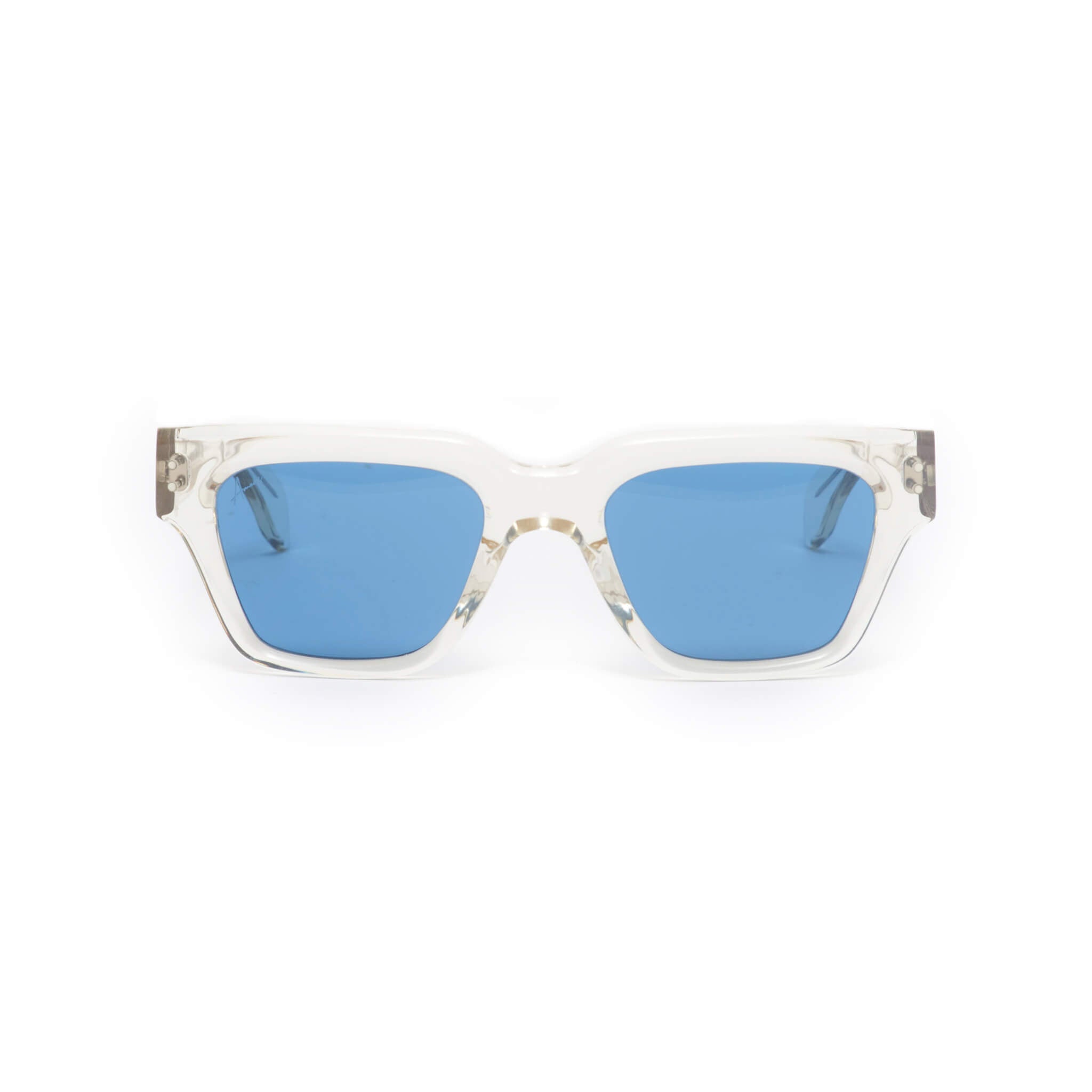 Transparent frames sunglasses with blue lenses