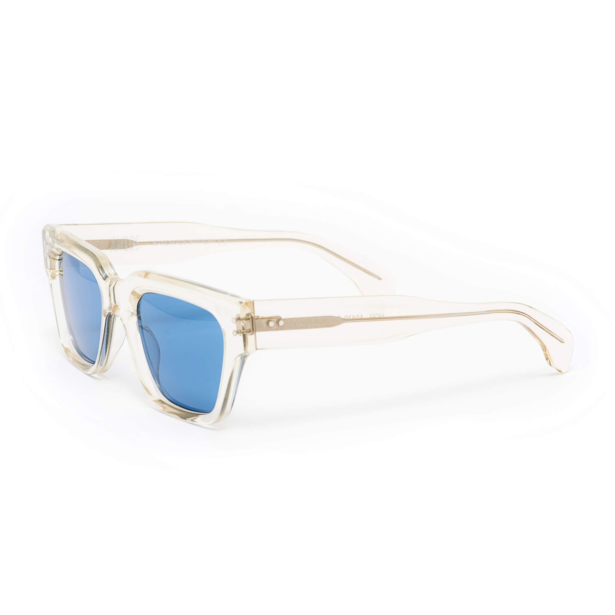 Transparent frames sunglasses with blue lenses