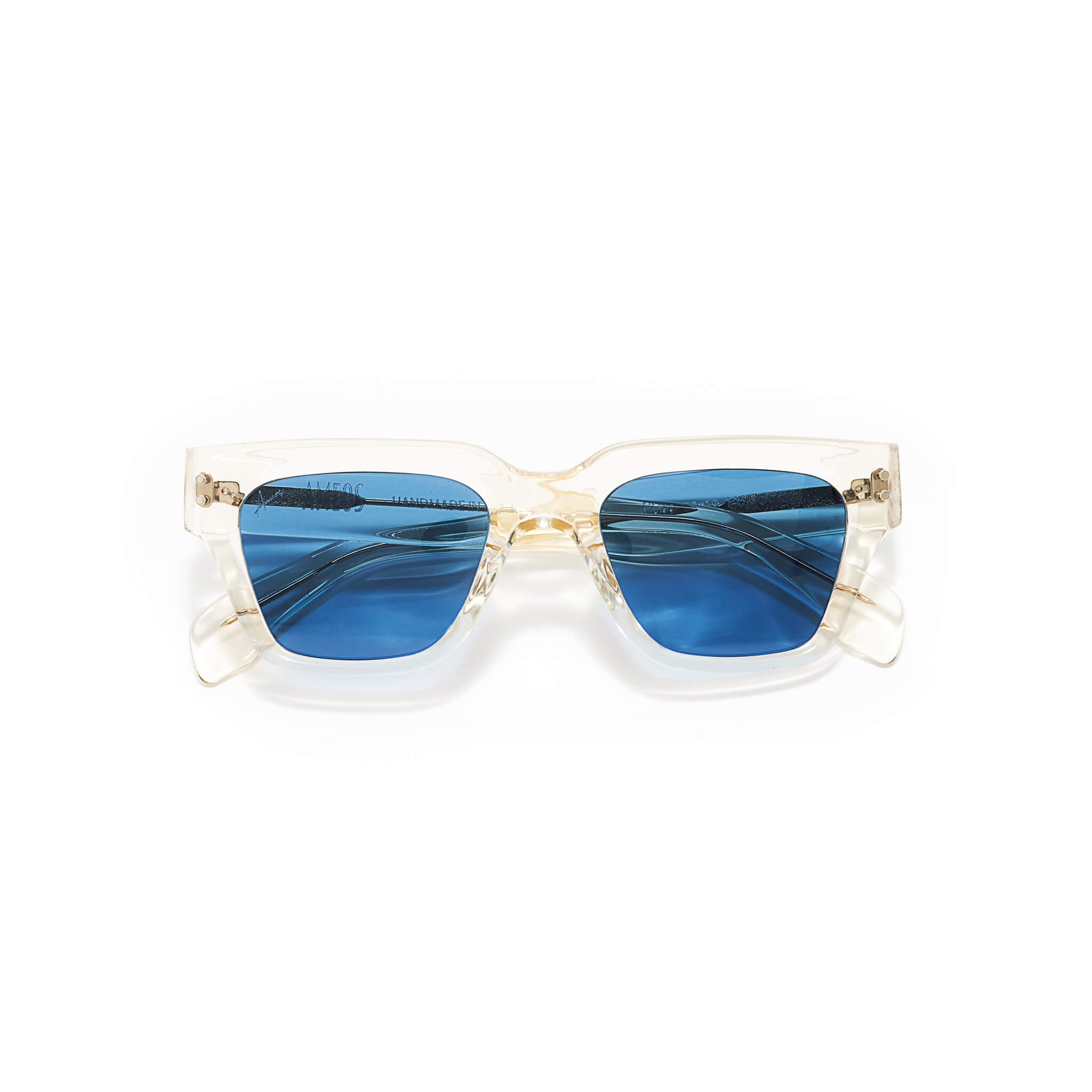 Transparent frames sunglasses with ocean blue lenses