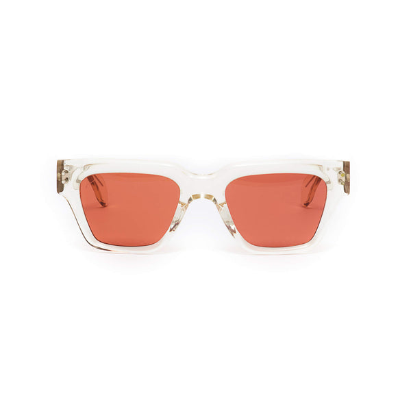 Transparent frames sunglasses with red lenses