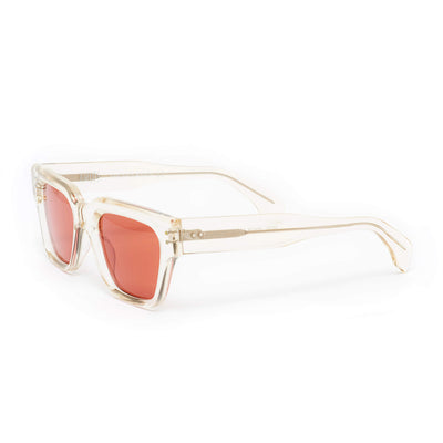 Transparent frames sunglasses with red lenses