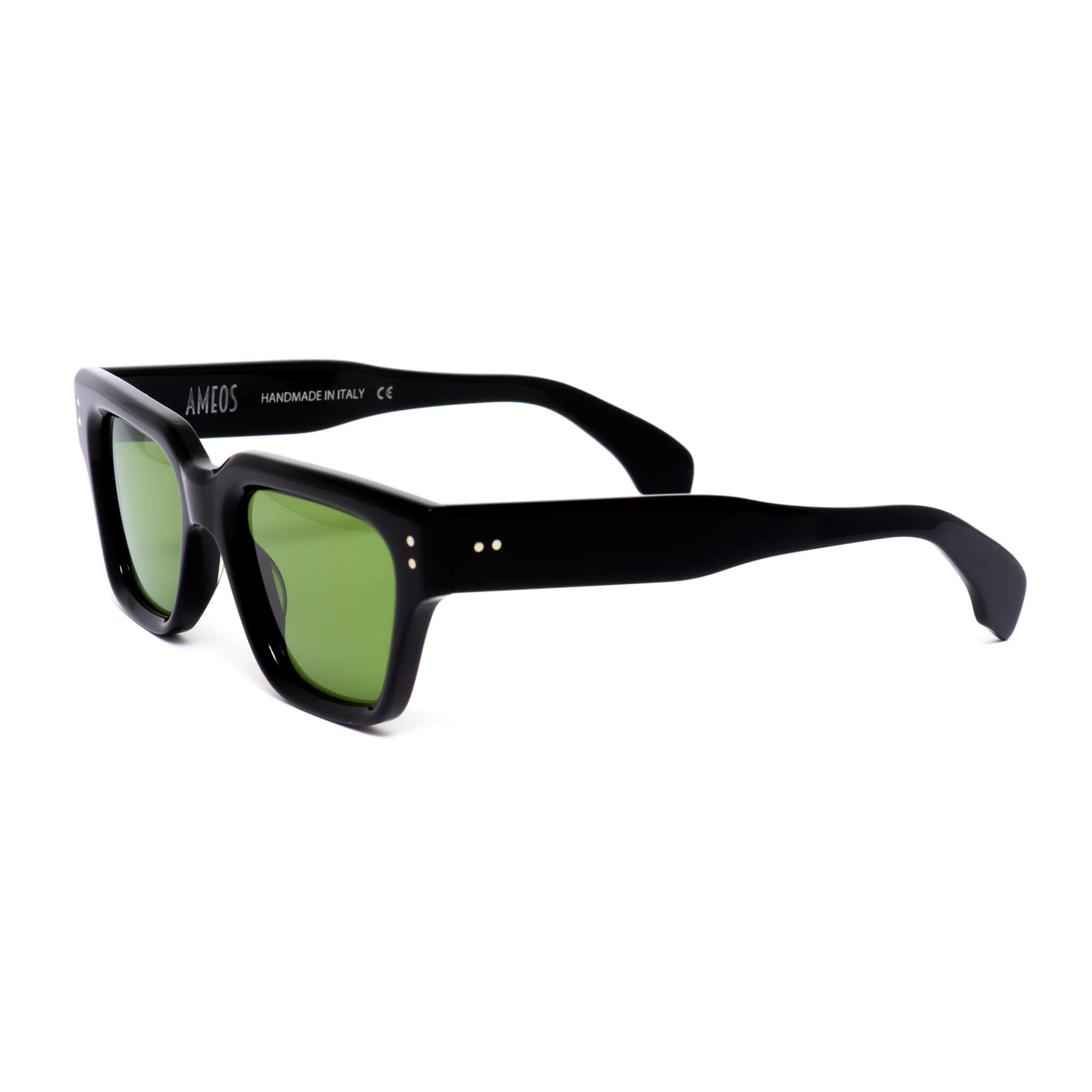 Black frames sunglasses with green lenses handmade in italy