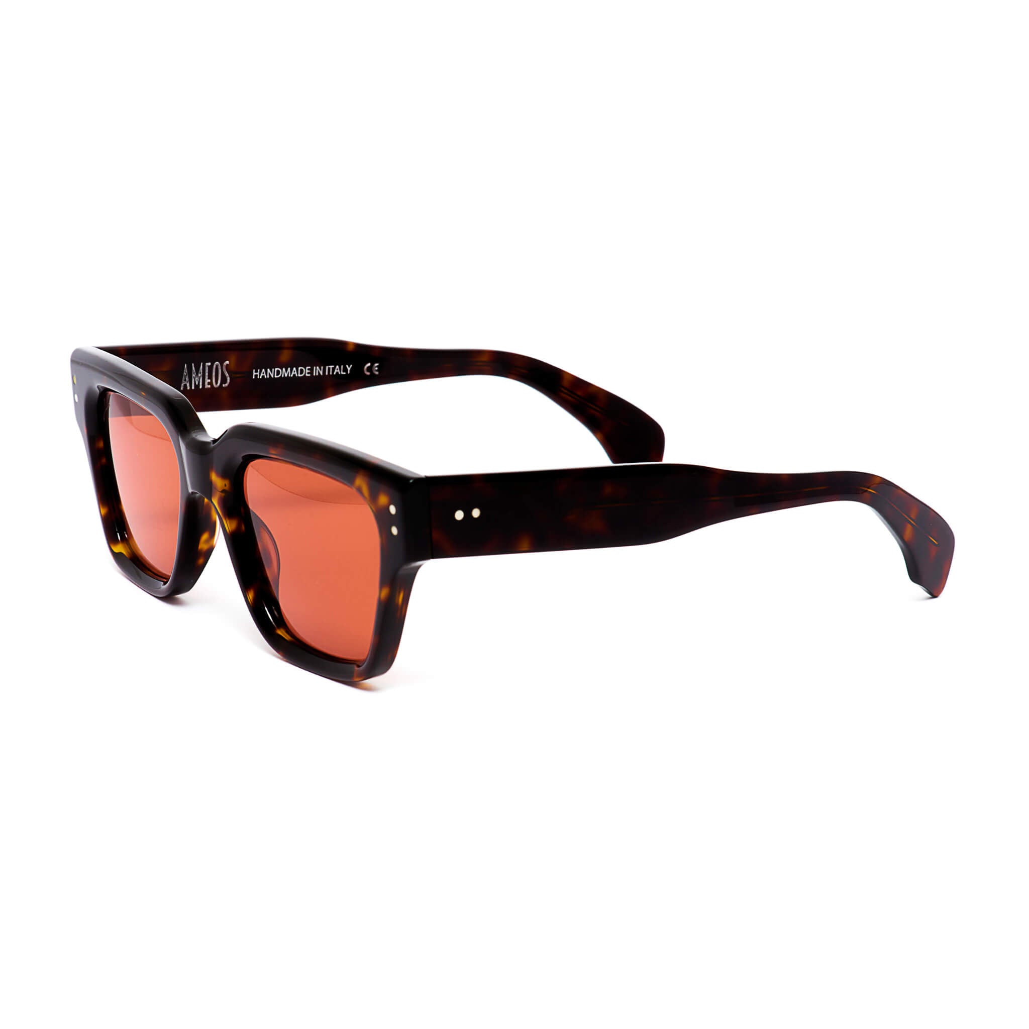 Tortoise frames sunglasses with red lenses handmade in italy