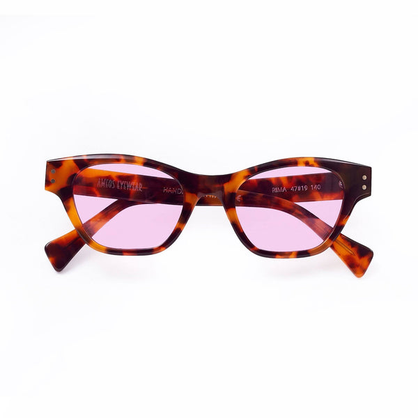 Tortoise cat-eye sunglasses with pink lenses handmade in italy
