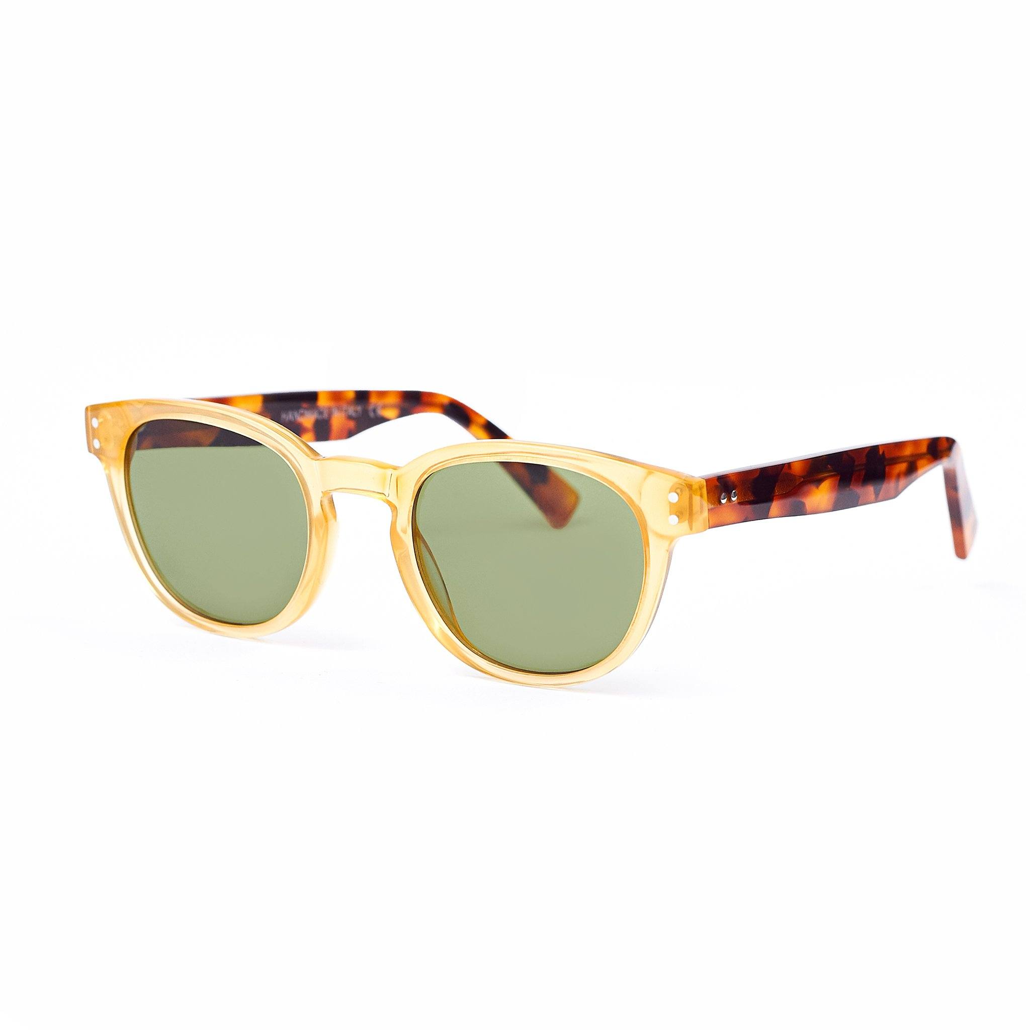 Honey and tortoise colored sunglasses with green lenses handmade in italy
