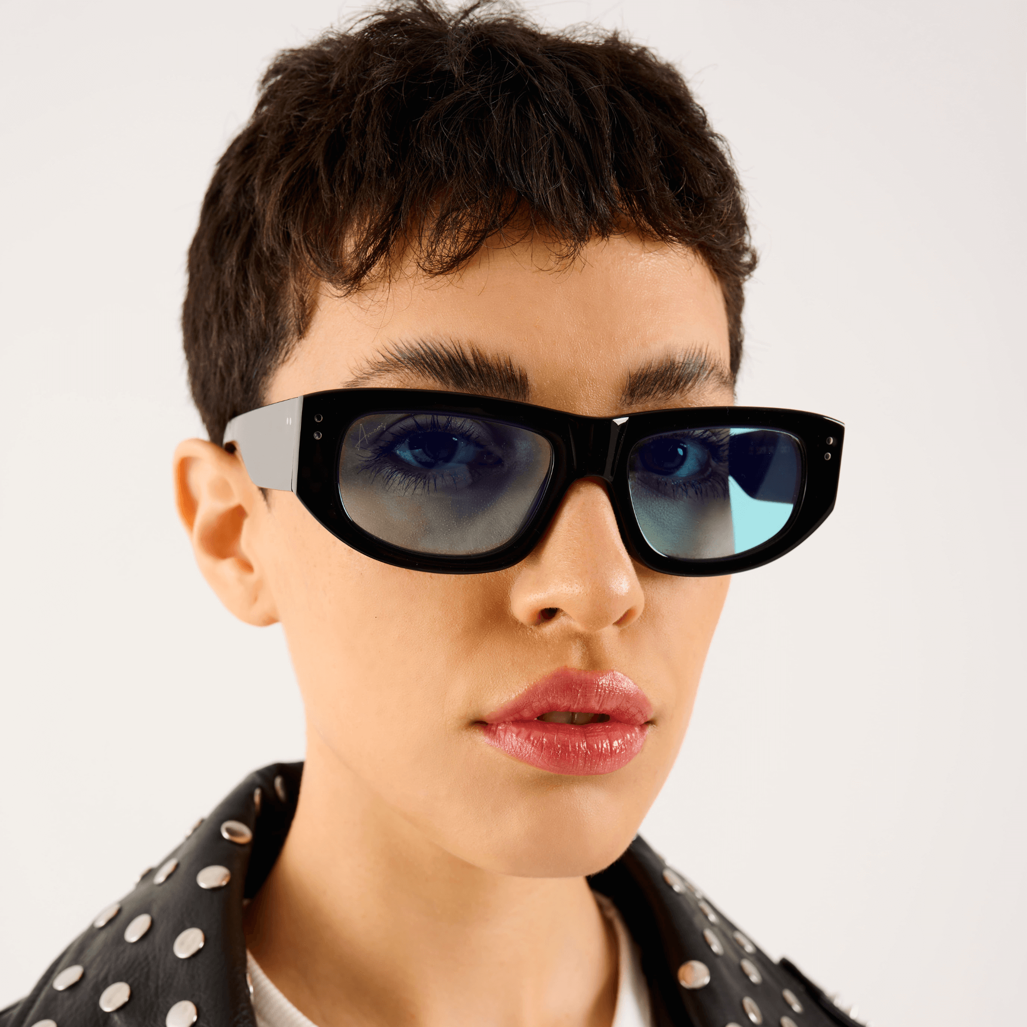 Ameos Forever collection Lex model. Black frames with turquoise lenses. Genderless, gender neutral eyewear