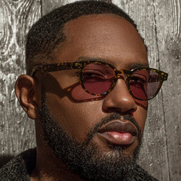 Yellow tortoise sunglasses with purple lenses handmade in italy